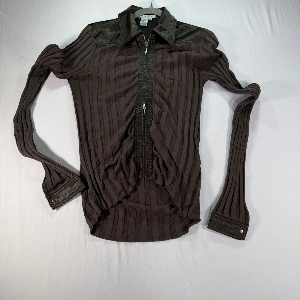 Cabi Brown Ribbed Silk Blend Full Zip Sweater Jacket Women's XS Mixed Media - Picture 1 of 9